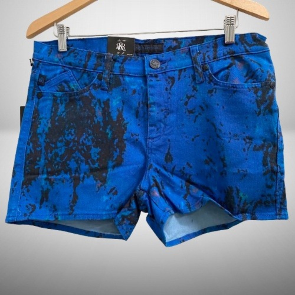 NEW Rock & Republic Lolita Jawbreaker Black Blue Splatter Denim Shorts Size 12